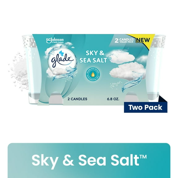 Glade Candle, Infused with Essential Oils, Sky & Sea Salt, 2 Count
