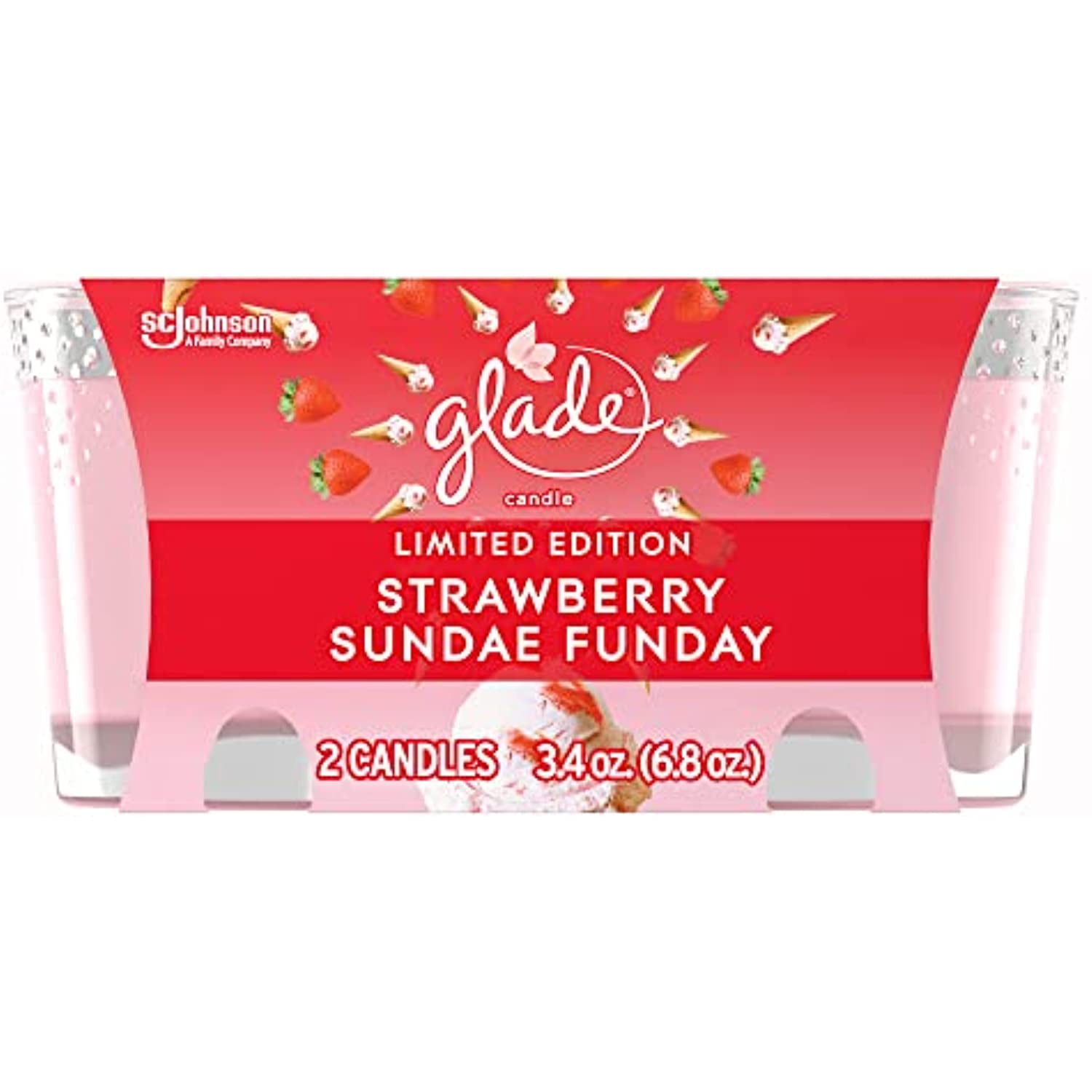 Glade Candle Jar, Air Freshener, Strawberry Sundae Funday, 3.4 Oz, 2