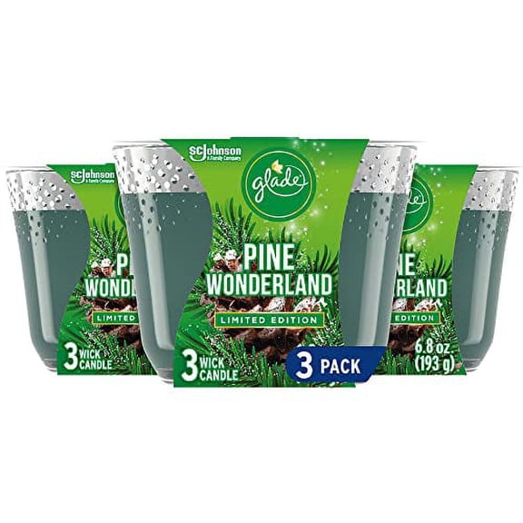 Glade Candle Pine Wonderland, Fragrance Candle Infused with Essential Oils, Air Freshener Candle, 3-Wick Candle, 6.8oz, 3 Count