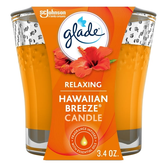 Glade Scented Candle Jar, Hawaiian Breeze, Fragrance Infused with Essential Oils, 3.4 oz