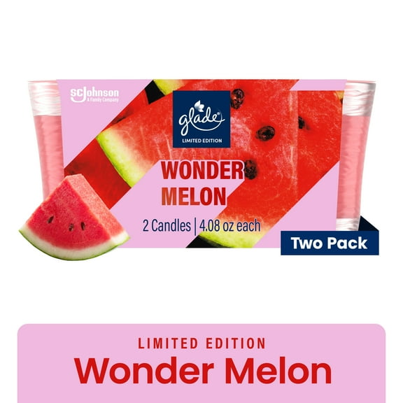 Glade Candles, Wonder Melon Limited Edition, Fragrance Infused with Essential Oils, 8.16 oz Total, 2 Pack