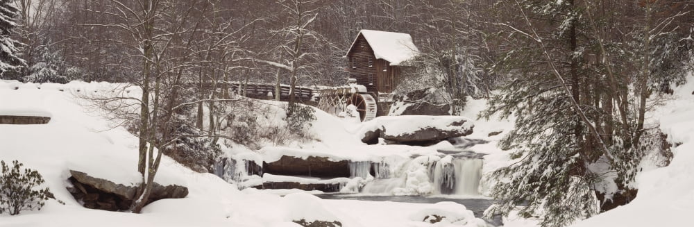 Glade Creek Grist Mill in winter Babcock State Park Fayette County West Virginia USA Canvas Art - Panoramic Images (6 x 18)