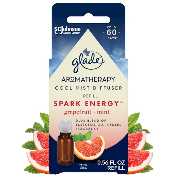 Glade Essential Oil Diffuser Refill, Spark Energy Scent with Notes of Grapefruit & Peppermint, 0.56 oz (16.8 ml), for Use with Cool Mist Aromatherapy Diffuser & Air Freshener for Home