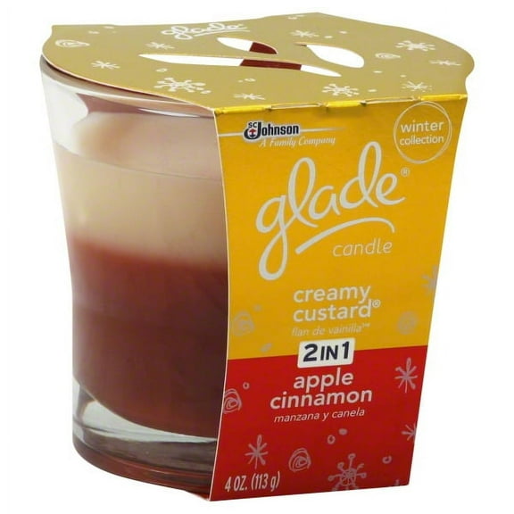Glade Holiday 2-in-1 Creamy Custard & Apple Cinnamon Scented Candle, 4 Oz.