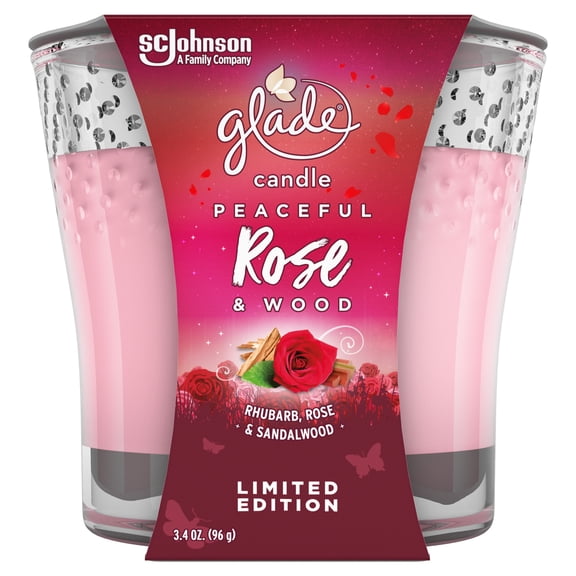 Glade Jar Candle Air Freshener 1 CT, Peaceful Rose and Wood, 3.4oz