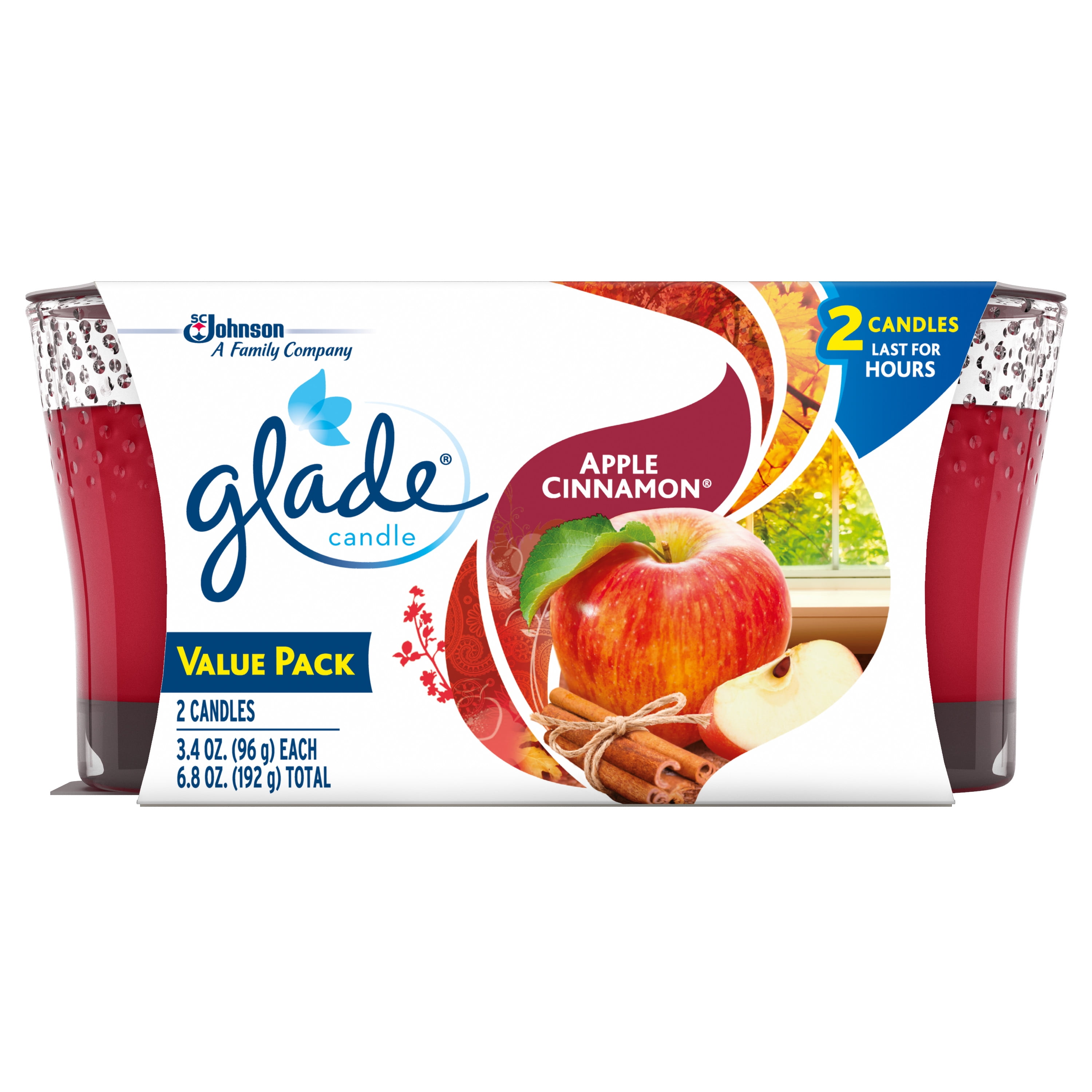 Glade Jar Candle Air Freshener, Apple Cinnamon, 2 candles, 6.8 oz