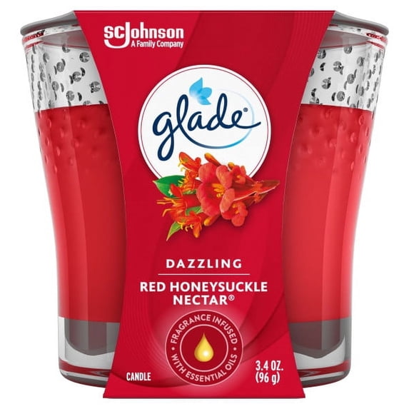Glade Jar Candle Air Freshener, Red Honeysuckle Nectar, 3.4 oz, Pack of 3