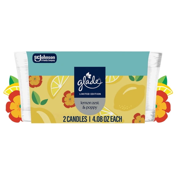 Glade Jar Candle, Lemon Zest & Poppy, 4.08oz., 2 Count