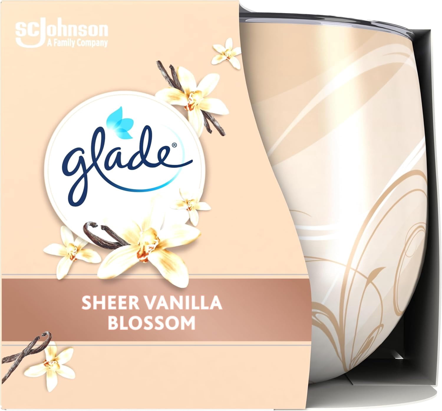 Glade Jar Candle, Scented Candle Infused with Essential Oils, Up to 29 Hour Burn Time, Vanilla Blossom, 120g
