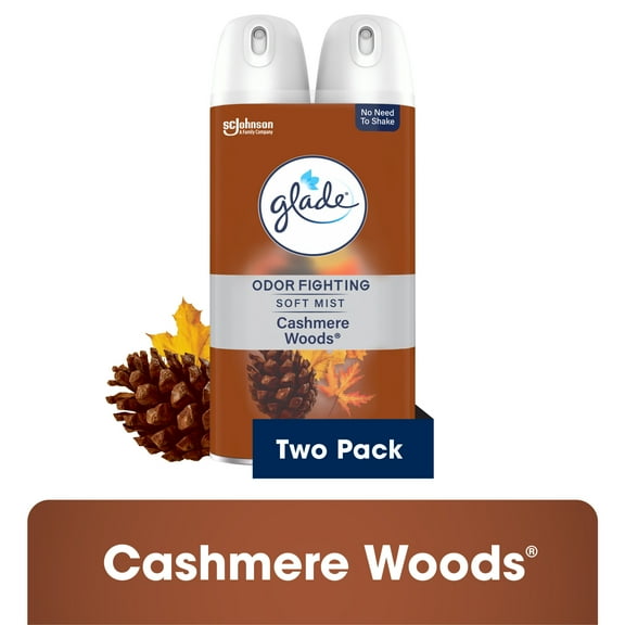 Glade Odor Fighting Soft Mist Air Freshener Room Spray, Cashmere Woods, 16.0oz, 2pk