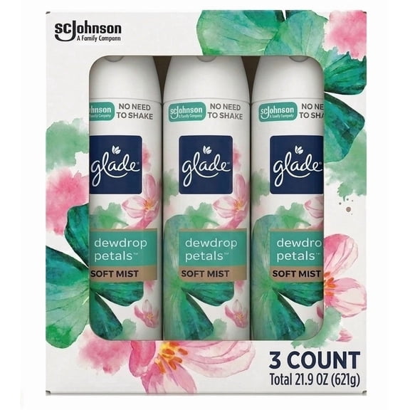 Glade® Odor Fighting Soft Mist Air Freshener Room Spray, DEWDROP PETALS, 7.3oz.,3 Count