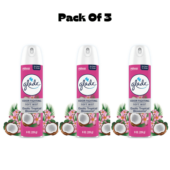 Glade Odor Fighting Soft Mist Air Freshener Room Spray, Exotic Tropical Blossoms, 8.0oz(PACK OF 3)