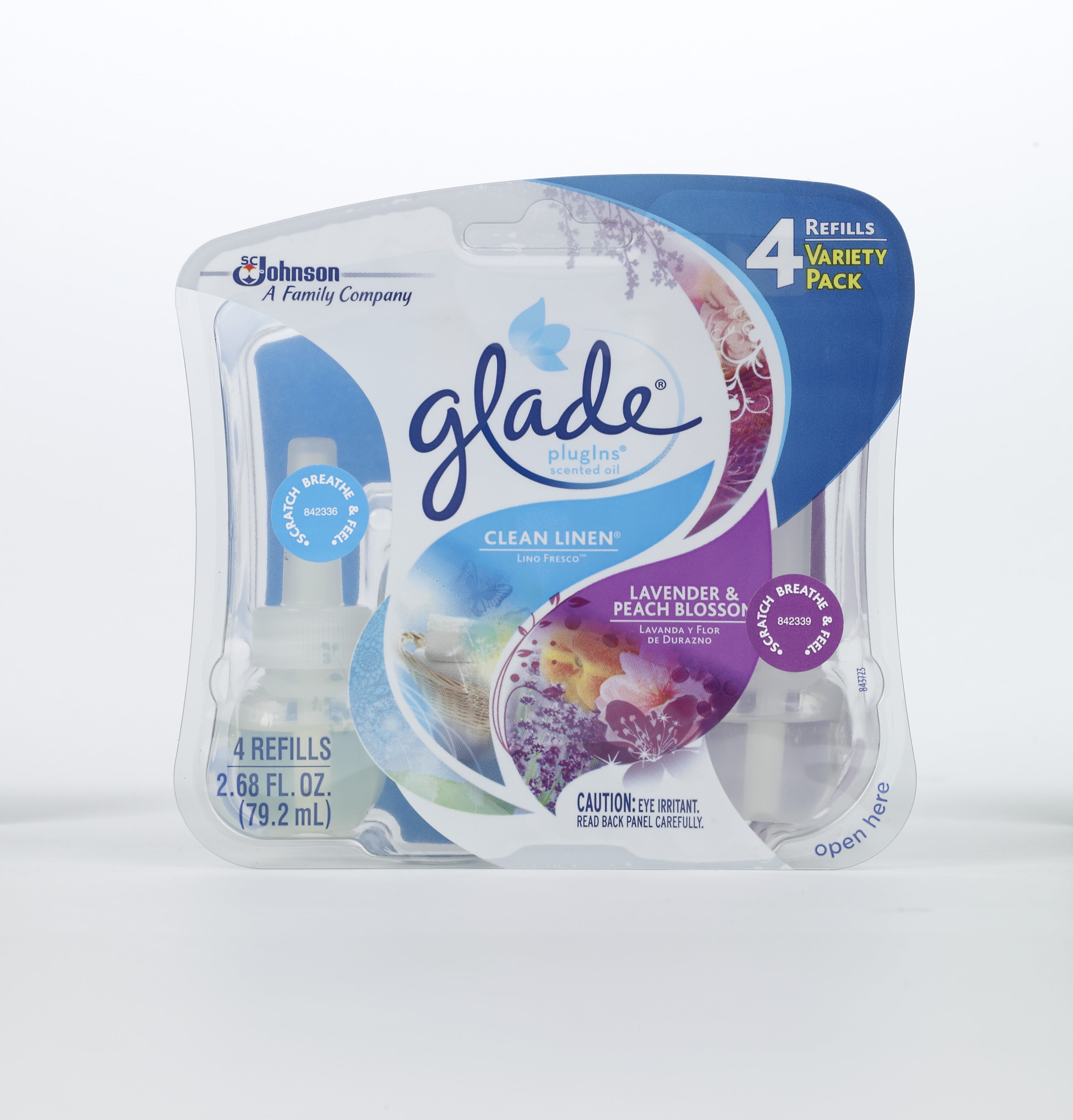 Glade Plug In Refill, Clean Linen and Lavender & Peach Blossom, 2.68 Fl. Oz. (Pack of 4
