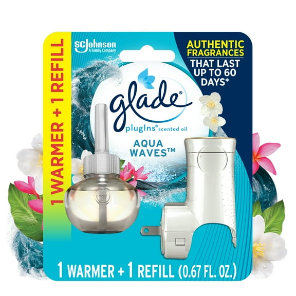 Glade PlugIns Scented Oil Starter Kit, Air Freshener, Aqua Waves, 1.34 oz