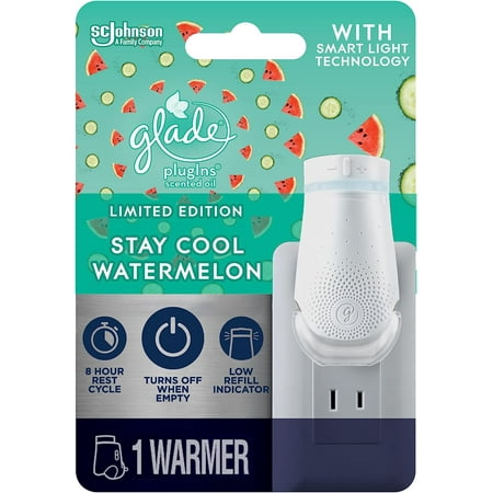 Glade PlugIn Plus Air Freshener Starter Kit, Scented Oil for Home and Bathroom, Stay Cool Watermelon, 0.67 Fl Oz, 1 Warmer + 1 Ref