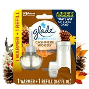 Glade PlugIns 1 Warmer + 1 ct Refill Starter Kit, Cashmere Woods, 0.67 FL. oz. Total, Scented Oil Air Freshener Infused with Essential Oils