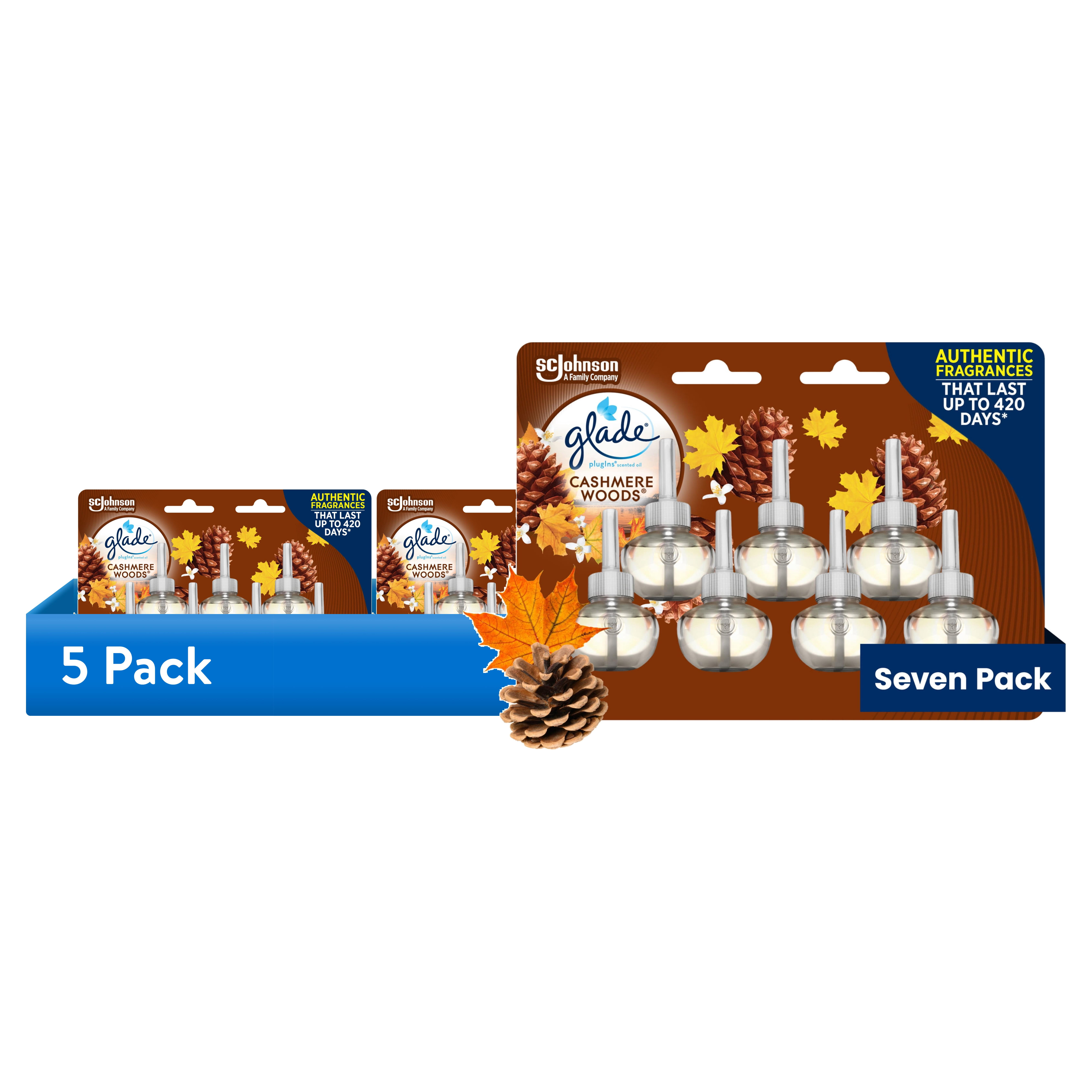 (5 pack) Glade PlugIns Air Freshener Refills, Cashmere Woods, Infused with Essential Oils, 0.67 oz, 7 Count