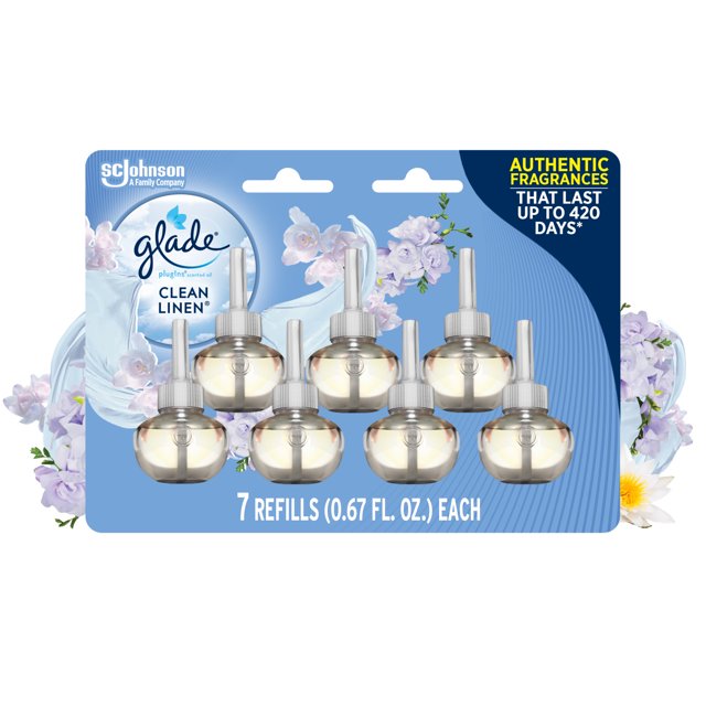 Glade PlugIns Air Freshener Refills, Clean Linen, Infused with Essential Oils, 0.67 oz, 7 Count