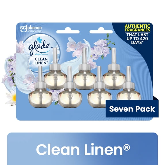 Glade PlugIns Air Freshener Refills, Clean Linen, Infused with Essential Oils, 0.67 oz, 7 Count