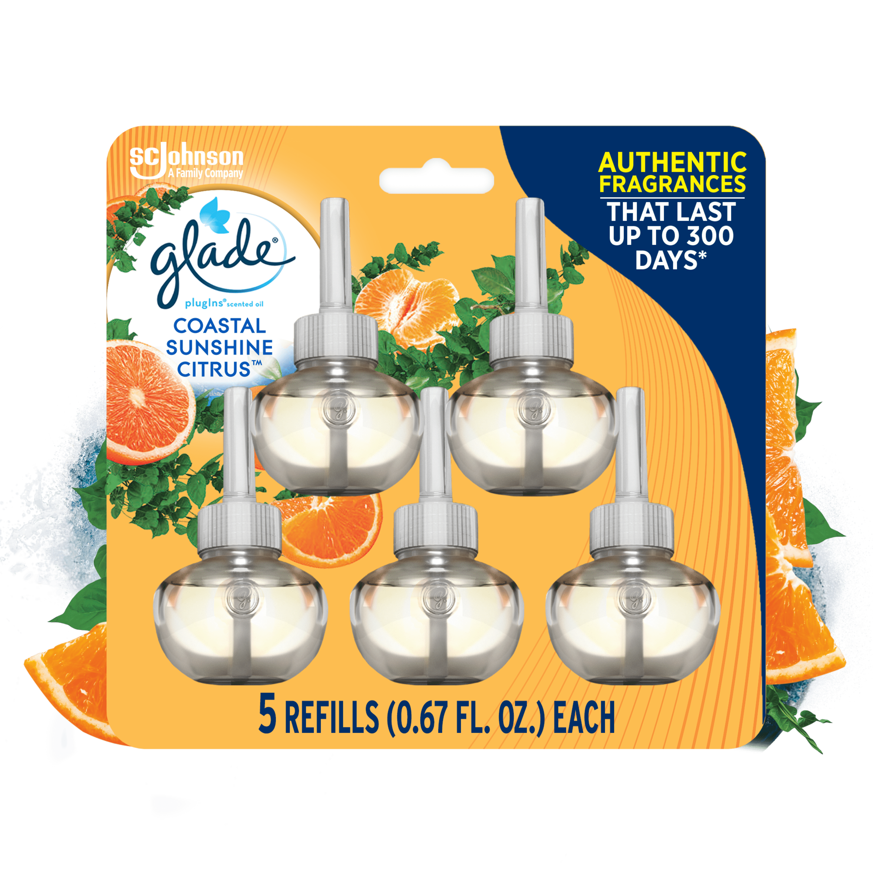 Glade PlugIns Air Freshener Refills, Coastal Sunshine Citrus, Infused with Essential Oils, 0.67