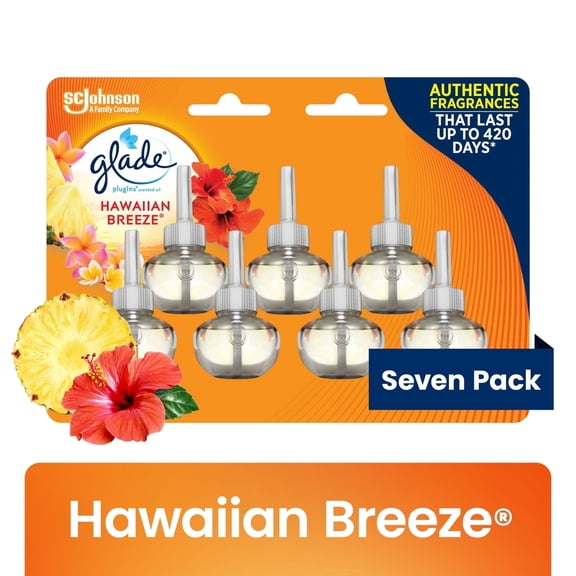 Glade PlugIns Air Freshener Refills, Hawaiian Breeze, Infused with Essential Oils, 0.67 oz, 7 Count
