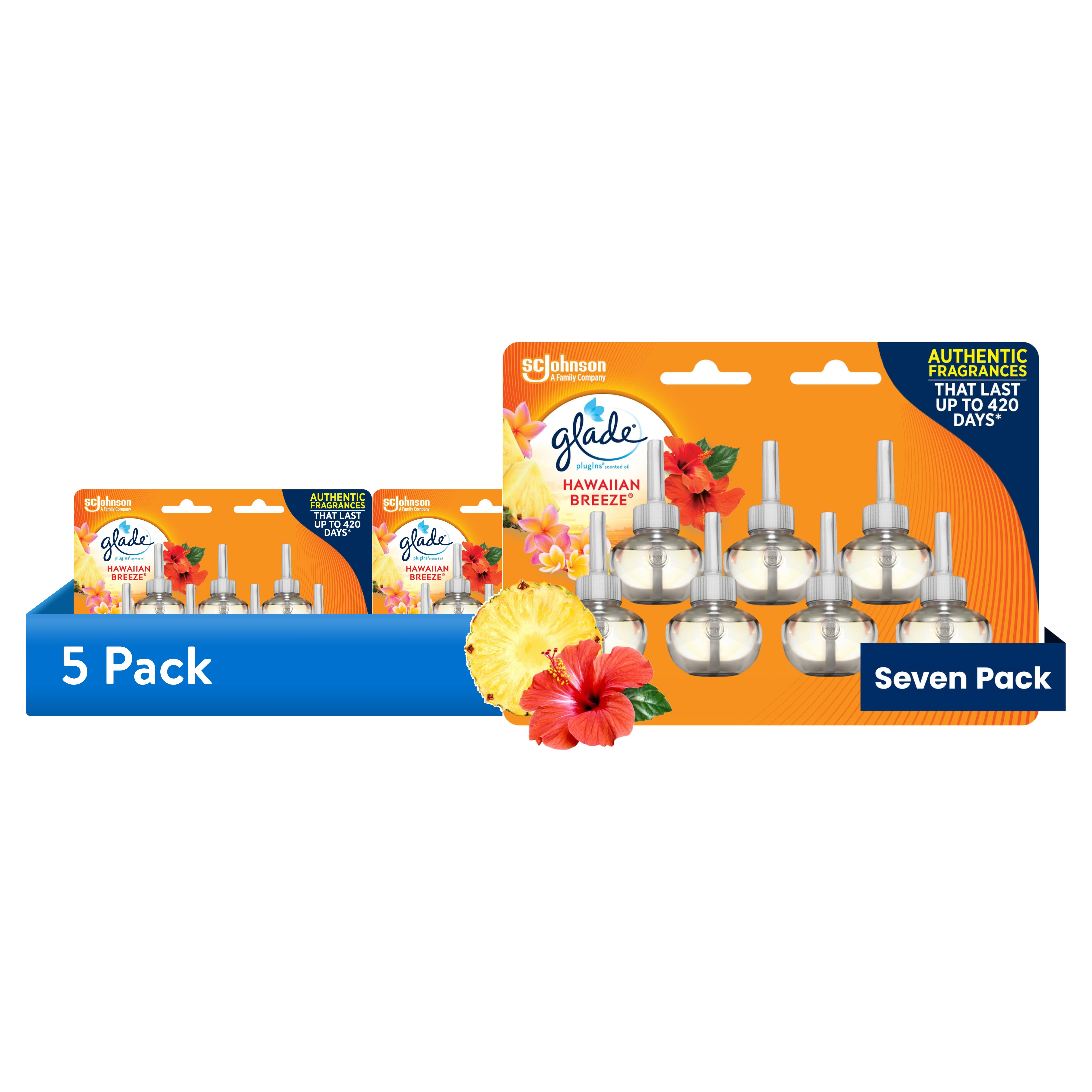 (5 pack) Glade PlugIns Air Freshener Refills, Hawaiian Breeze, Infused with Essential Oils, 0.67 oz, 7 Count