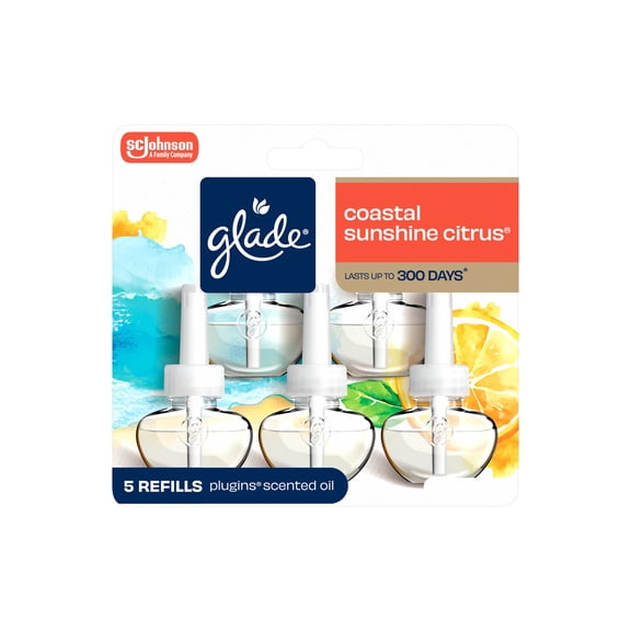 Glade PlugIns Air Freshener Refills, Mothers Day Gifts, Coastal Sunshine Citrus, Infused with Essential Oils, 0.67 oz, 5 Count