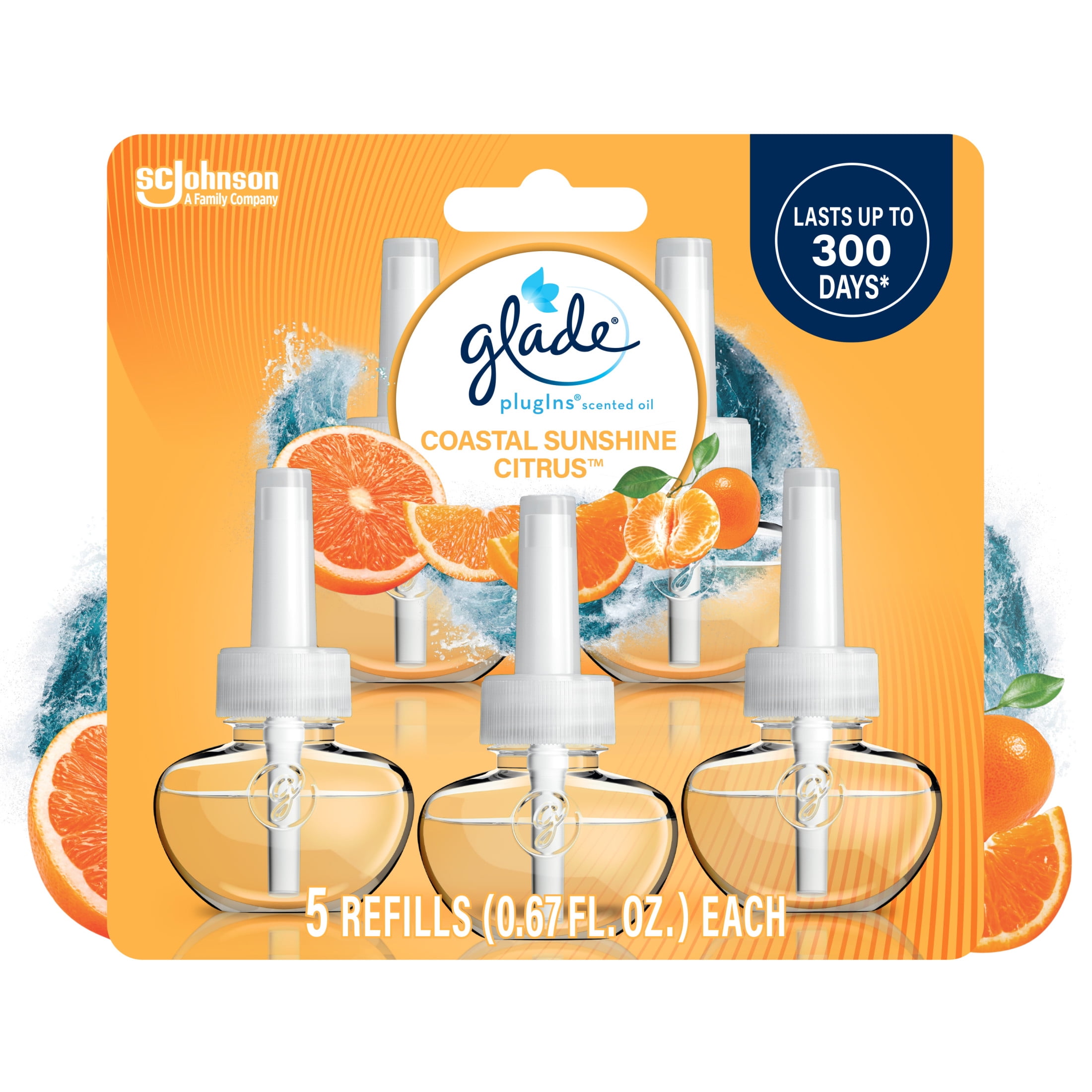 Glade PlugIns Air Freshener Refills,Mothers Day Gifts,Coastal Sunshine Citrus, Infused with Essential Oils, 0.67 oz, 5 Count