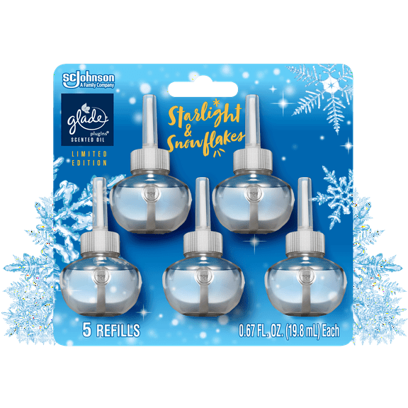 Glade PlugIns Air Freshener Refills, Starlight & Snowflakes, Fragrance Infused with Essential Oils, 0.67 oz, 5 Count