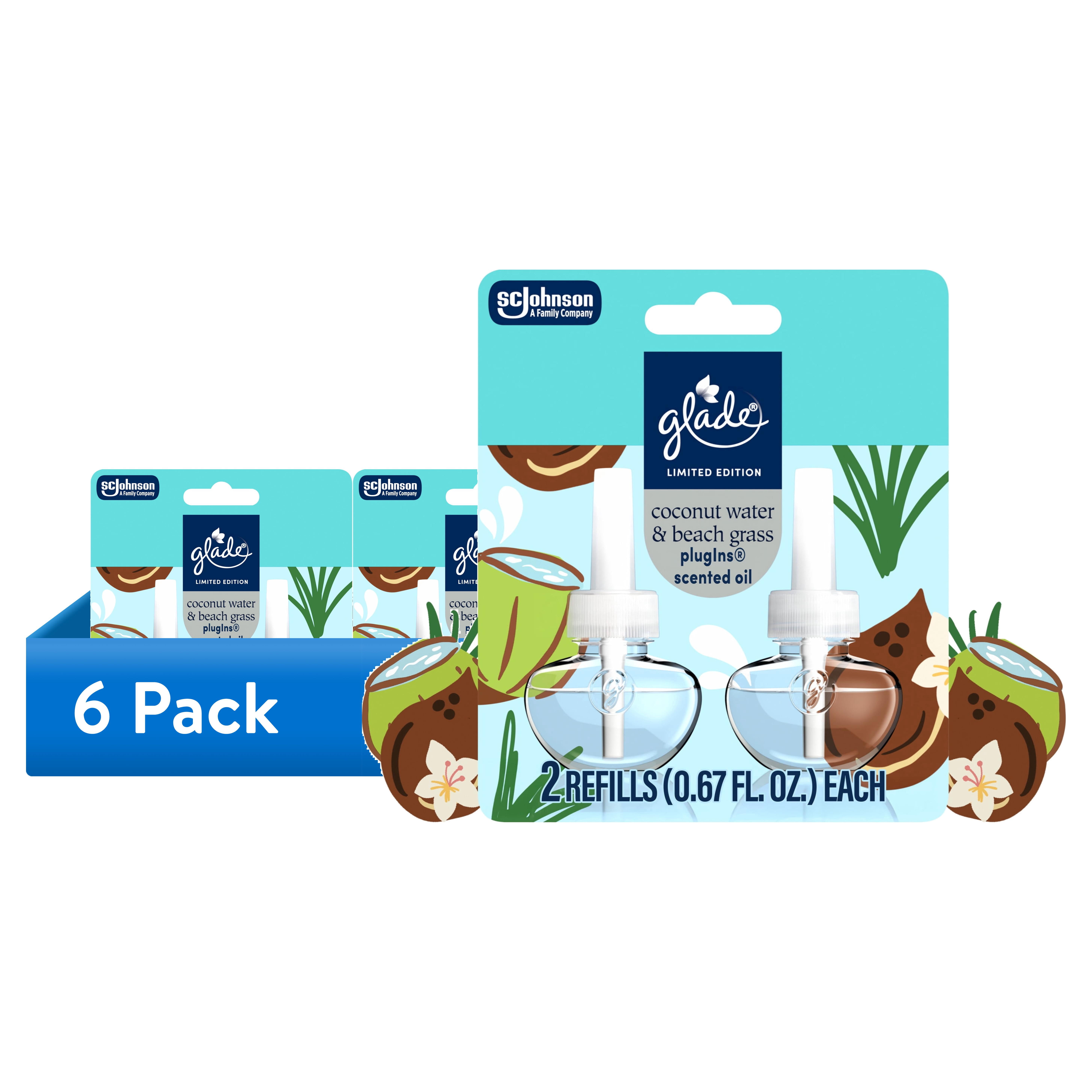 (6 pack) Glade® PlugIns® Refills Air Freshener, Coconut Water & Beach Grass, 1.34oz., 2 count