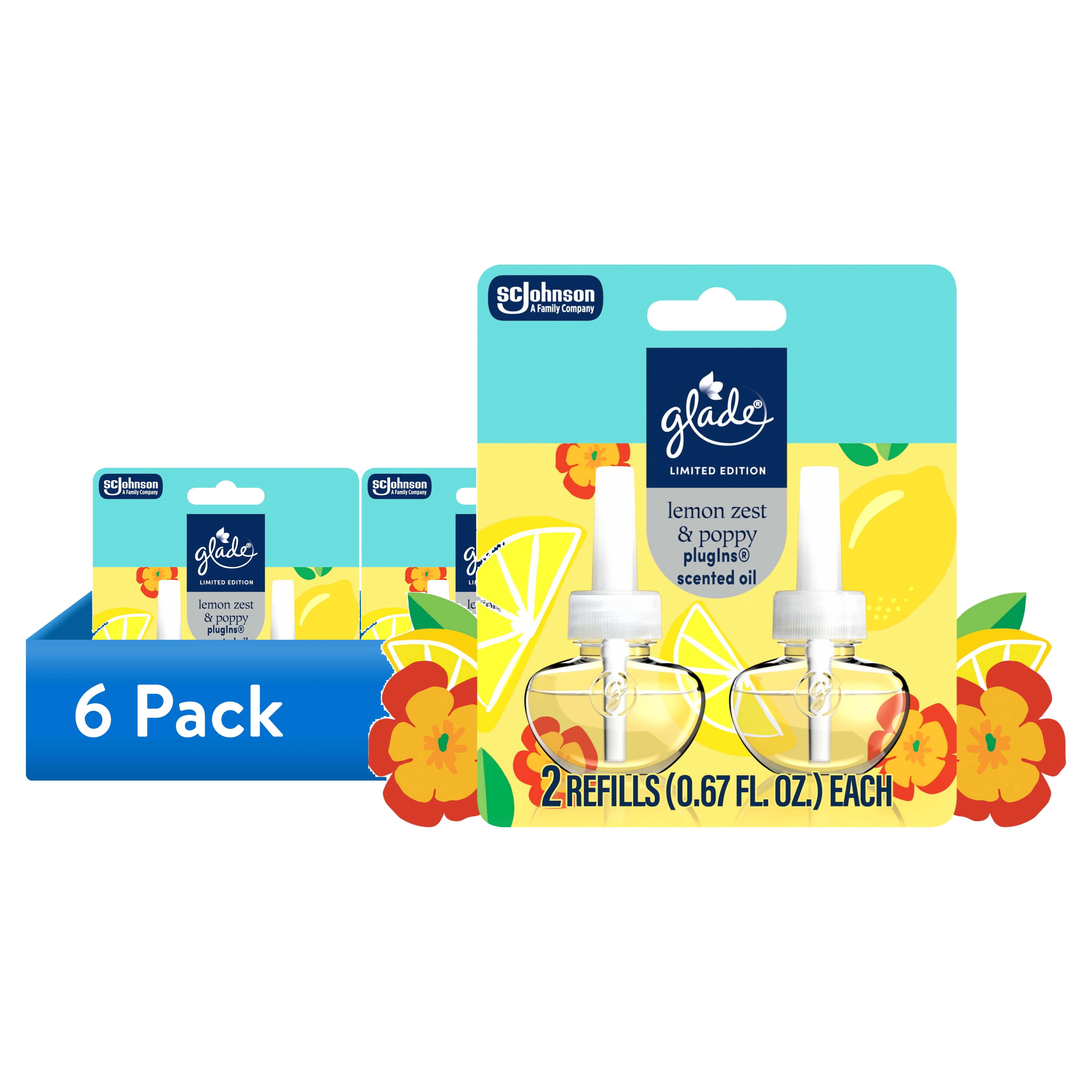 (6 pack) Glade® PlugIns® Refills Air Freshener, Lemon Zest & Poppy, 1.34oz., 2 count