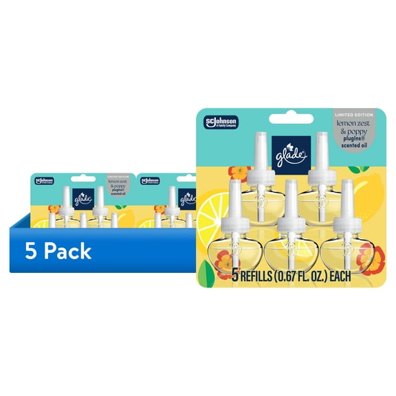 (5 pack) Glade PlugIns Refills Air Freshener, Lemon Zest & Poppy, 3.35oz., 5 count