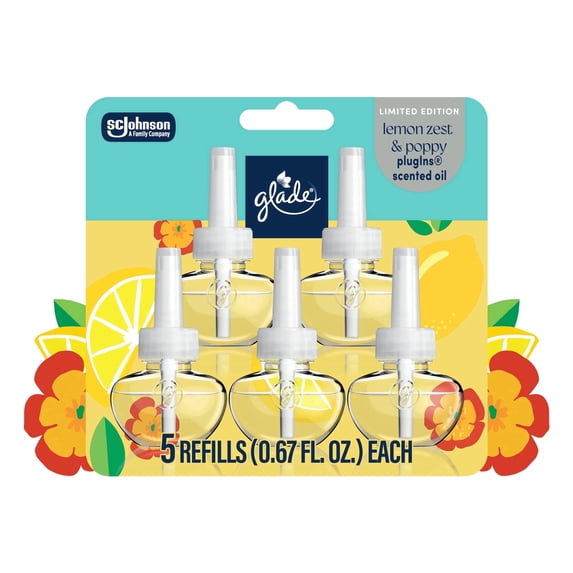 Glade® PlugIns®, Lemon Zest & Poppy Scented Oil, 3.35 oz, 5 Count
