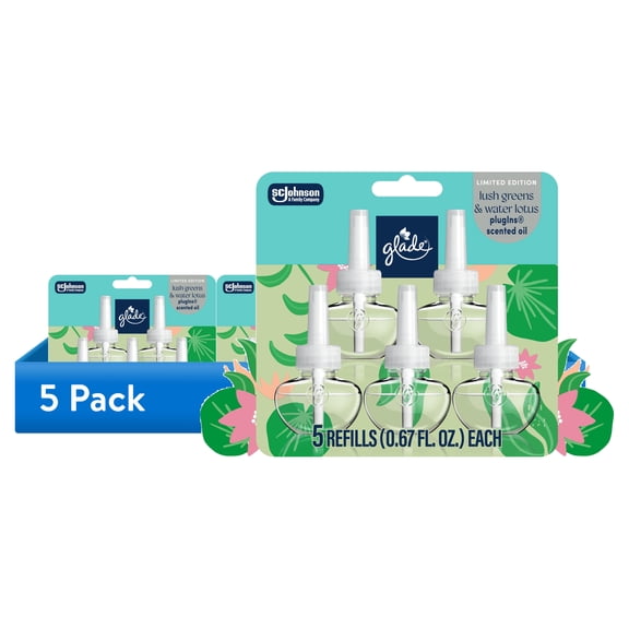 (5 pack) Glade® PlugIns®, Lush Greens & Water Lotus Scented Oil, 3.35 oz, 5 Count