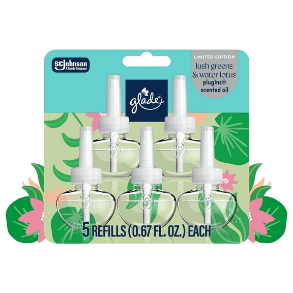 Glade PlugIns, Lush Greens & Water Lotus Scented Oil, 3.35 oz, 5 Count