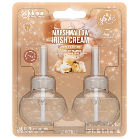 Glade PlugIns Refills Air Freshener, Scented and Essential Oils for Home and Bathroom, Marshmallow Irish Cream, 1.34 Oz, 2 Count