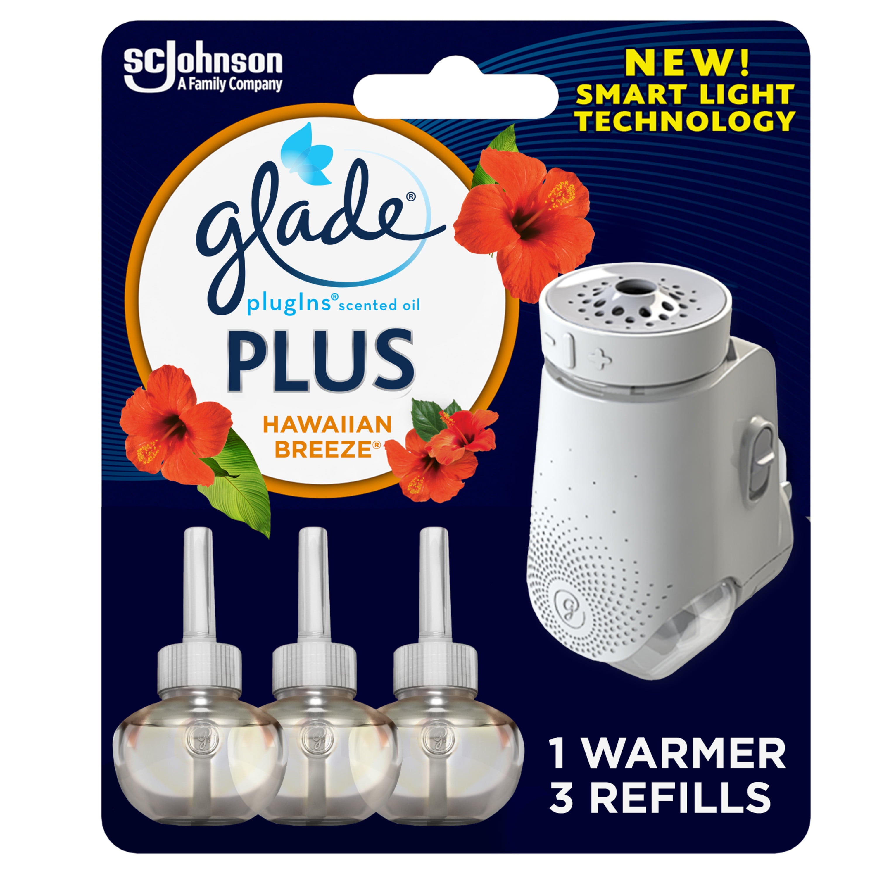 Glade PlugIns Plus, Air Freshener Starter Kit, Hawaiian Breeze, 1 Warmer  and 3 Refills, 2.01 fl oz 