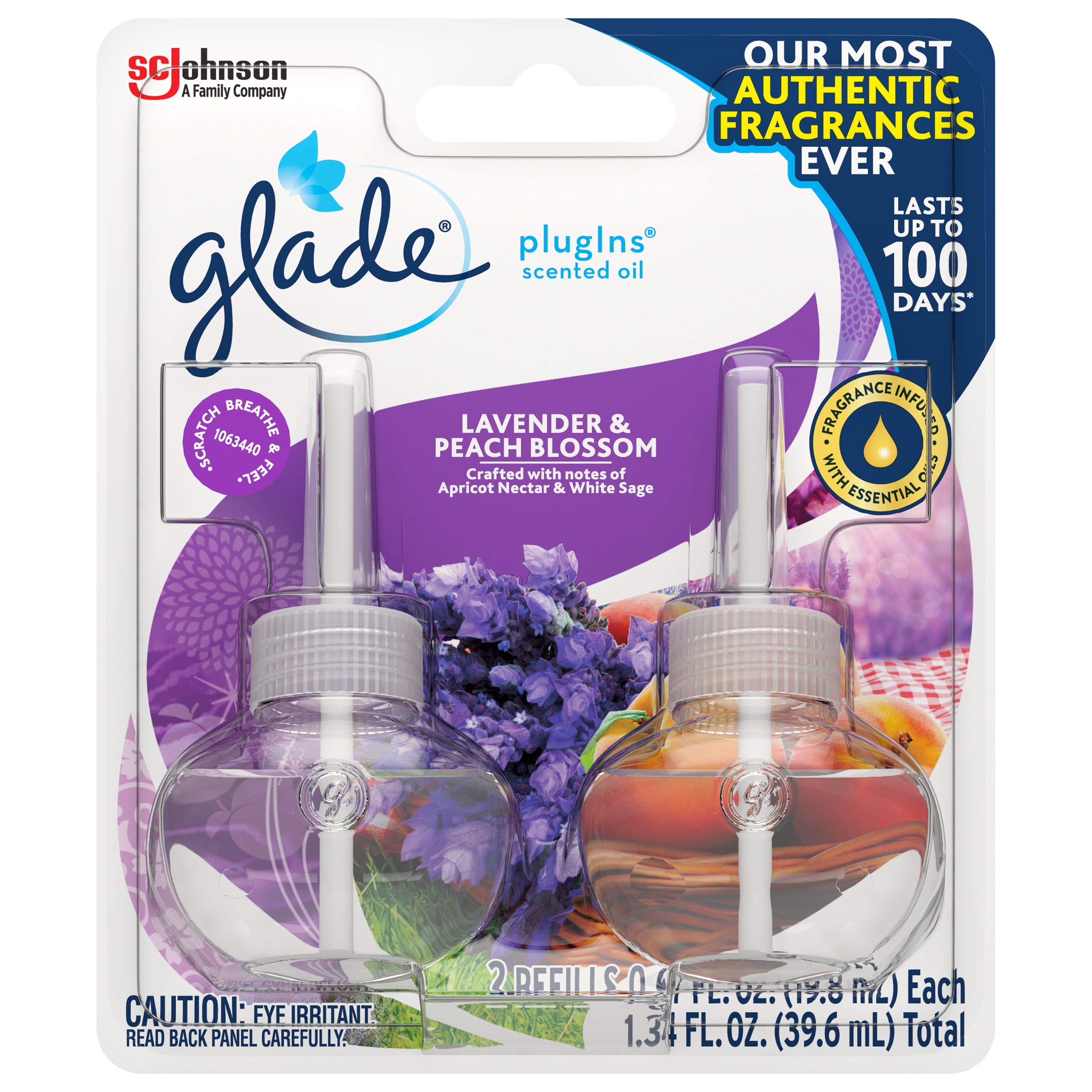 Glade PlugIns Refill 2 CT, Lavender & Peach Blossoms, 1.34 FL. OZ. Total, Scented Oil Air Freshener