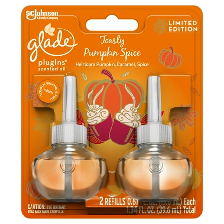 Glade PlugIns Refill 2 CT, Toasty Pumpkin Spice, 1.34 FL. OZ. Total, Scented Oil Air Freshener