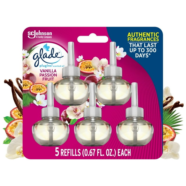 Glade PlugIns Refill 5 ct, Vanilla Passion Fruit, 3.35 FL. oz. Total, Scented Oil Air Freshener