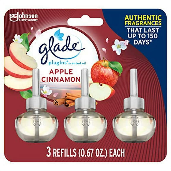 Glade PlugIns Refills Air Freshener, Scented and Essential Oils for Home and Bathroom, Apple Cinnamon, 2.01 Fl Oz, 3 Count