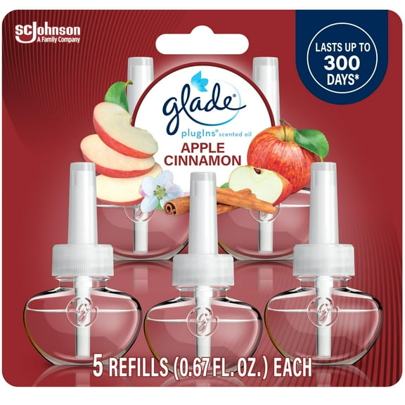 Glade PlugIns Refills Air Freshener, Scented and Essential Oils for Home and Bathroom, Apple Cinnamon, 3.35 Fl Oz, 5 Count