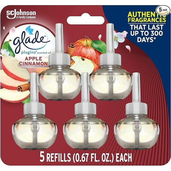 Glade PlugIns Refills Air Freshener, Scented and Essential Oils for Home and Bathroom, Apple Cinnamon, 3.35 Fl Oz, 5 Count