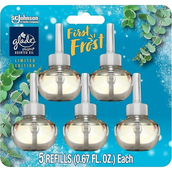 Glade PlugIns Refills Air Freshener, Scented and Essential Oils for Home and Bathroom, First Frost, Limited Edition Scent, 3.35 Fl Oz, 5 Count