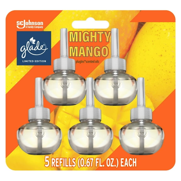Glade PlugIns Refills Air Freshener, Mighty Mango, Scented and Essential Oils for Home and Bathroom, 0.67 Fl Oz, 5 Count