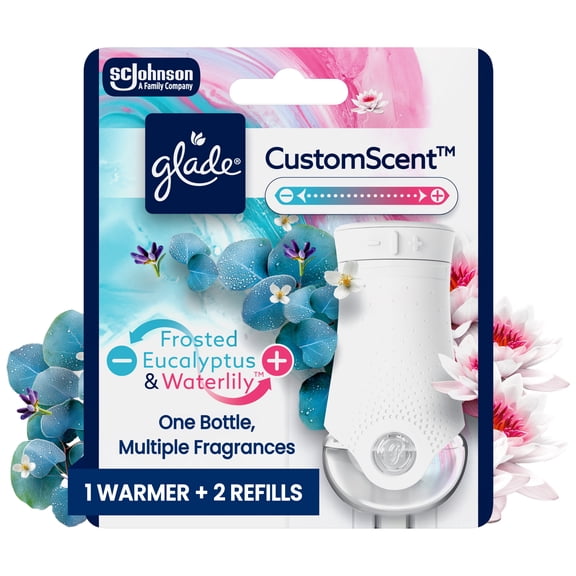 Glade PlugIns Refills with CustomScent Technology, Eucalyptus & Waterlily, 1 Warmer + 2 Refills