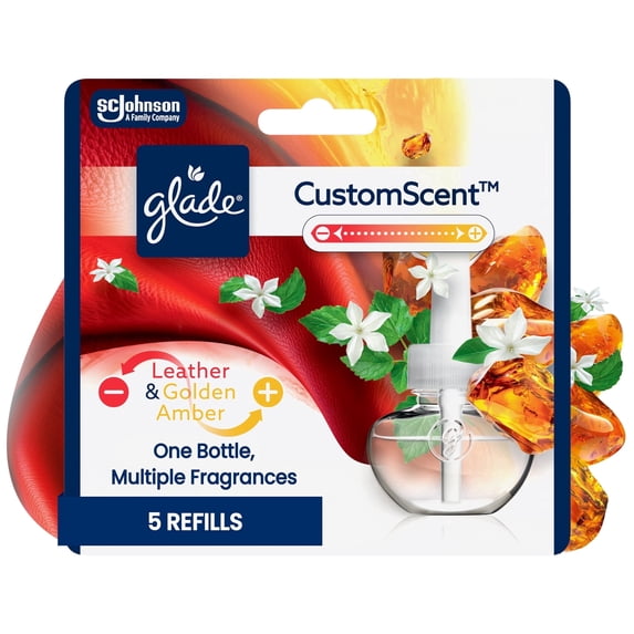 Glade® PlugIns® Refills with CustomScent Technology, Leather & Golden Amber, 5 Refills