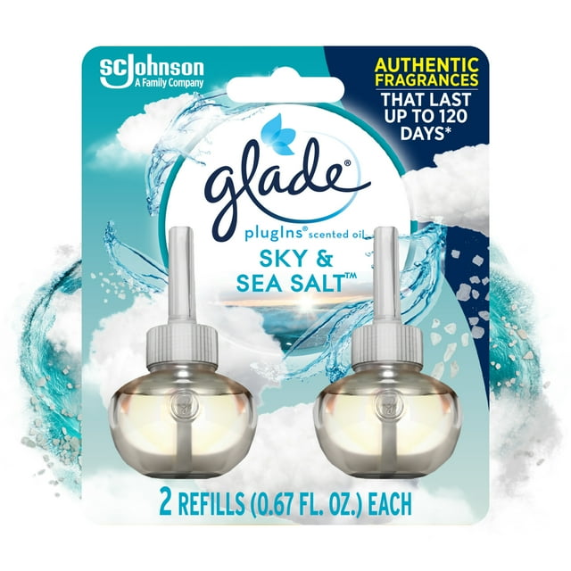 Glade PlugIns Scented Oil 2 Refills, Air Freshener, Sky & Sea Salt, 2 x