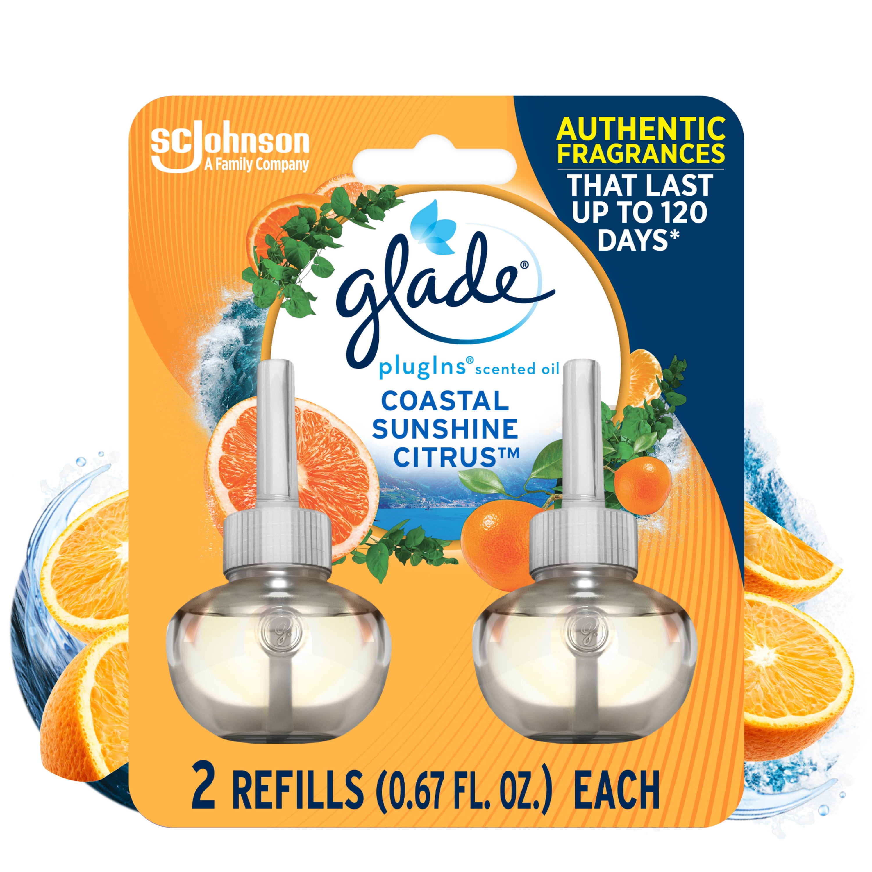 Glade PlugIns Scented Oil 2 Refills, Glade Plug in refills, Air Freshener,  Coastal Sunshine Citrus, 2 x 0.67 oz