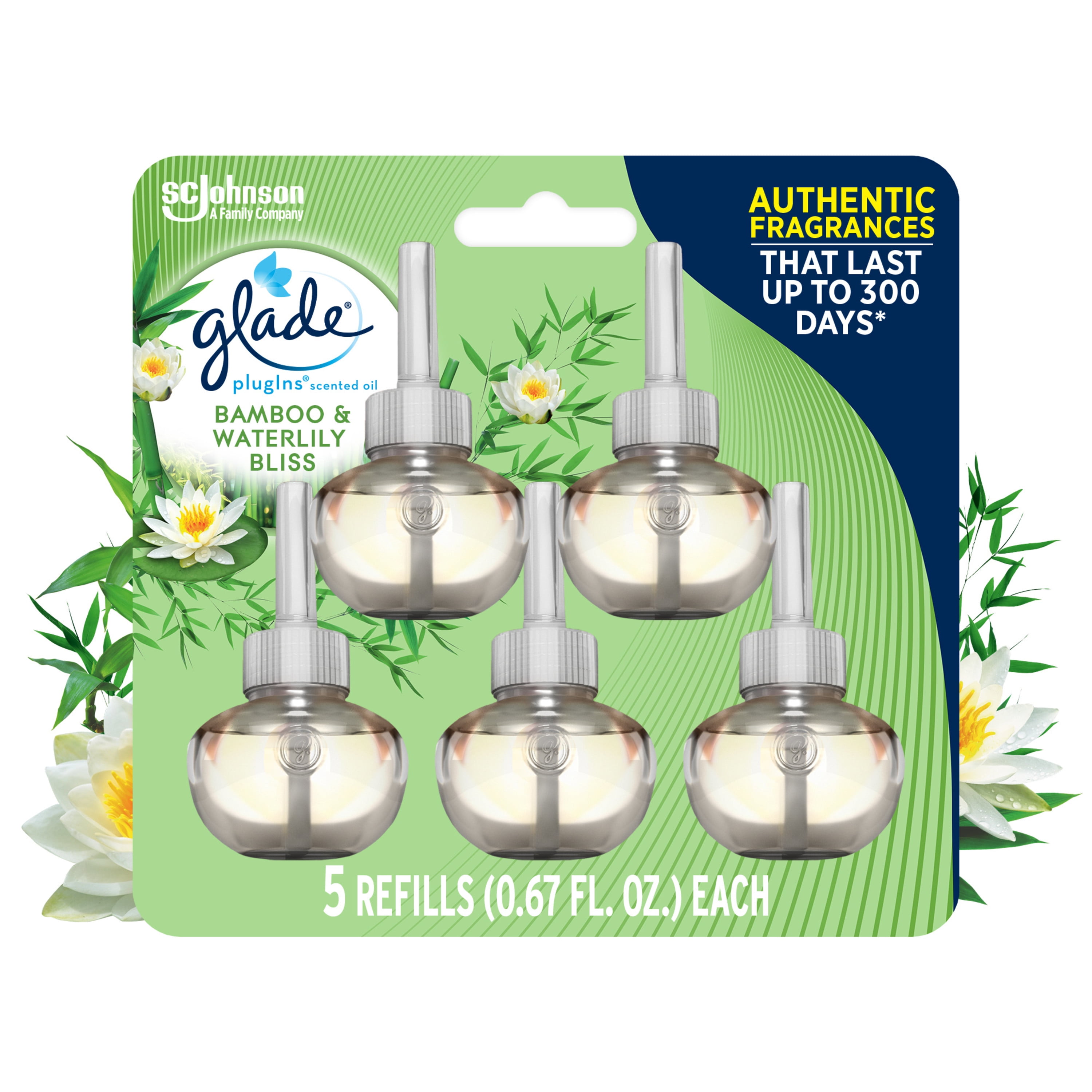 Glade PlugIns Scented Oil 5 Refills, Air Freshener, Bamboo & Waterlily